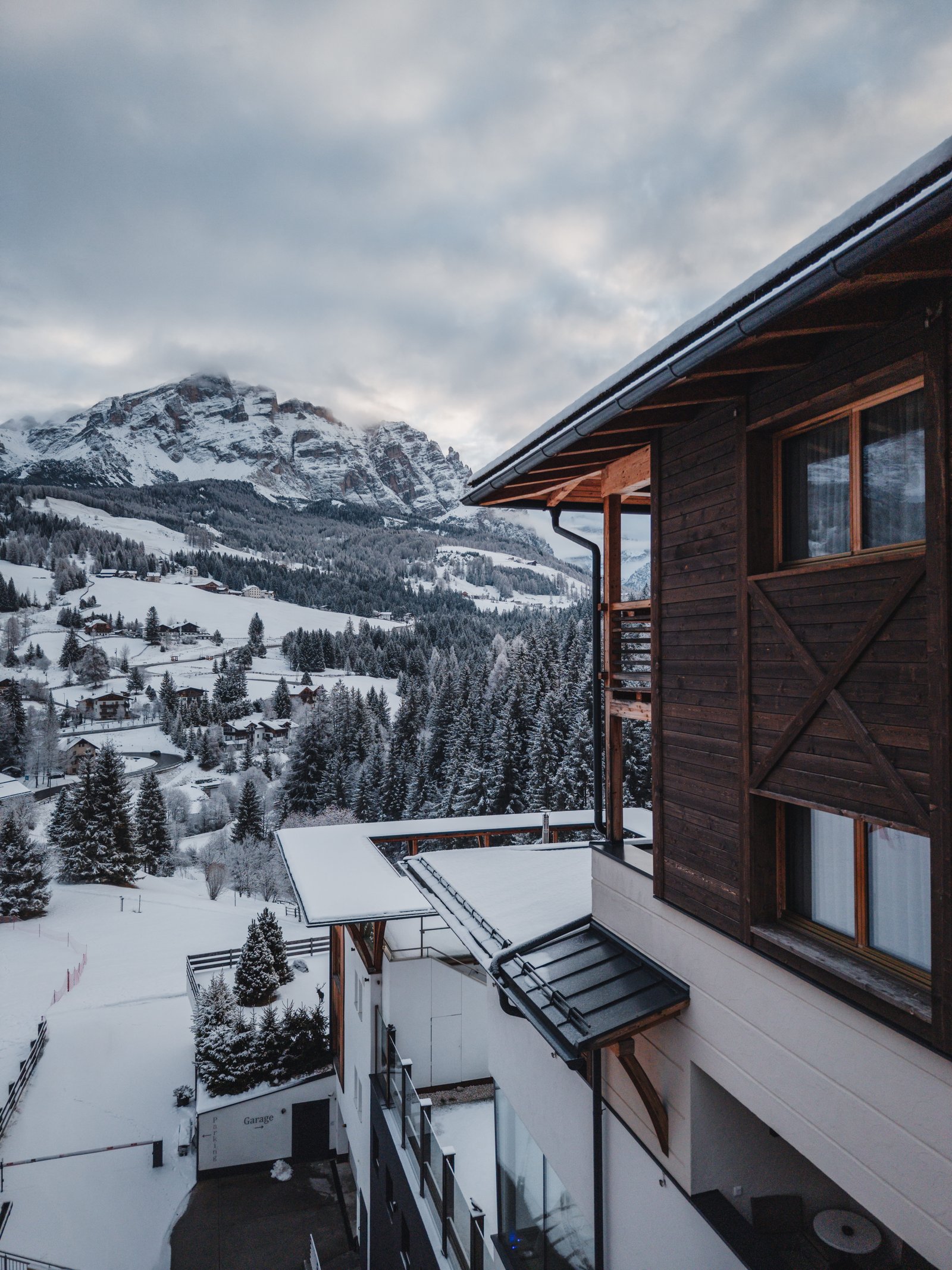 Aerial view of the Dolomites in winter